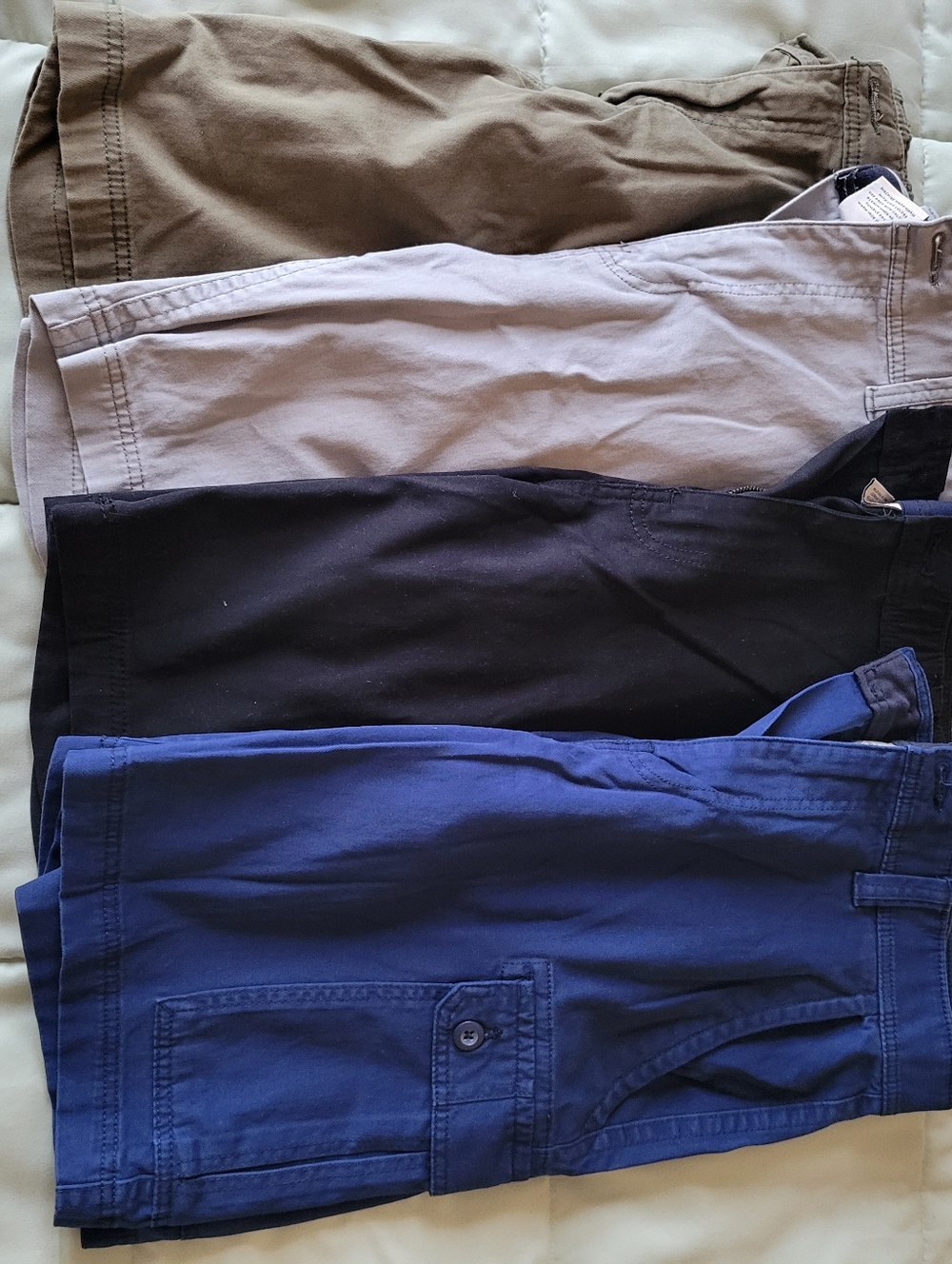 St. John's Bay Men's Cargo Shorts Bundle - Blue, Black, Gray, Tan